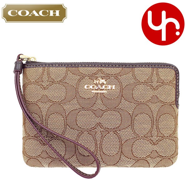 Yahoo! Yahoo!ショッピング(ヤフー ショッピング)コーチ COACH 小物 ポーチ F58033 カーキ×ブラウン アウトライン シグネチャー コーナー ジップ リストレット アウトレット レディース