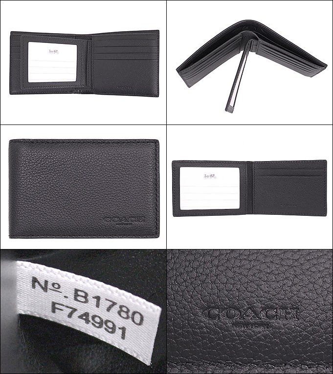 COACH 2つ折り財布 コンパクト ID ウォレット スポーツ カーフ レザー COACH コーチ 財布 二つ折り財布 F74991 ブラック スポーツ