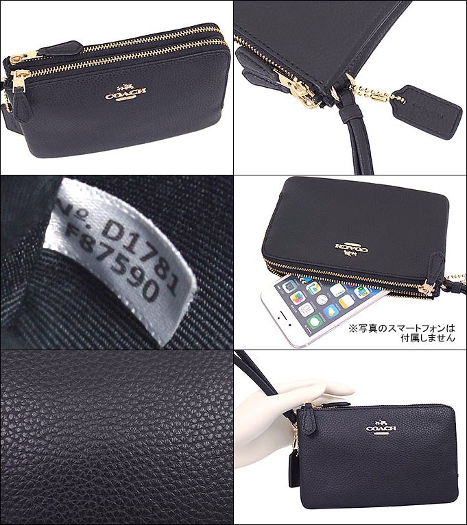 コーチ COACH 小物 ポーチ F87590 ブラック ラグジュアリー ペブルド レザー ダブル コーナー ジップ リストレット アウトレット  レディース : co-ko170822-36 : インポートコレクションYR - 通販 - Yahoo!ショッピング