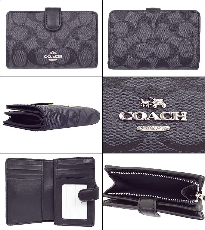 コーチ COACH 財布 二つ折り財布 F23553 ブラックスモーク×ブラック シグネチャー PVC レザー ミディアム コーナー ジップ  ウォレット アウトレット レディース