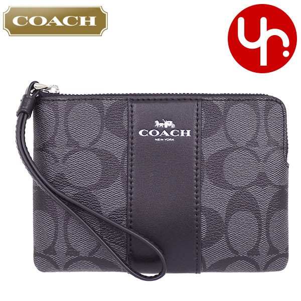 コーチ COACH 小物 ポーチ F58035 ブラックスモーク×ブラック シグネチャー PVC レザー コーナー ジップ リストレット アウトレット レディース