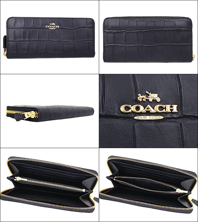 コーチ COACH 財布 長財布 F54757 ブラック エンボスド クロコ レザー アコーディオン ジップ アラウンド アウトレット レディース