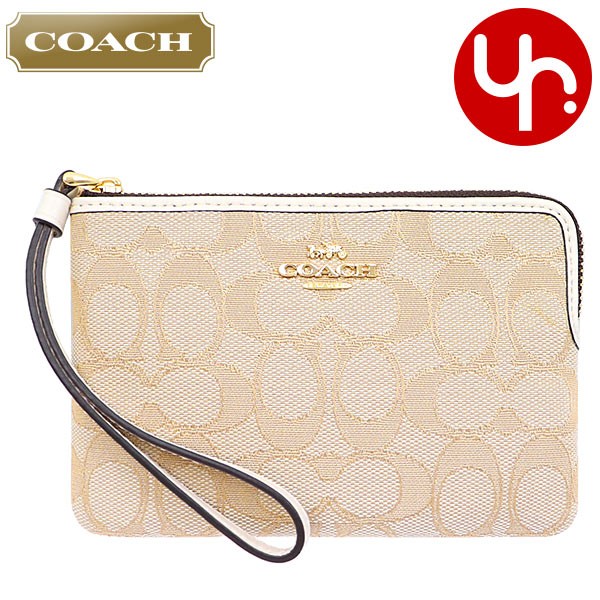 Yahoo! Yahoo!ショッピング(ヤフー ショッピング)コーチ COACH 小物 ポーチ F58033 ライトカーキ×チョーク アウトライン シグネチャー コーナー ジップ リストレット アウトレット レディース