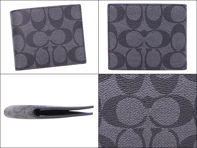 コーチ COACH 財布 二つ折り財布 F66551 チャコール×ブラック シグネチャー PVC レザー ID ビルフォールド ウォレット アウトレット メンズ | COACH | 01