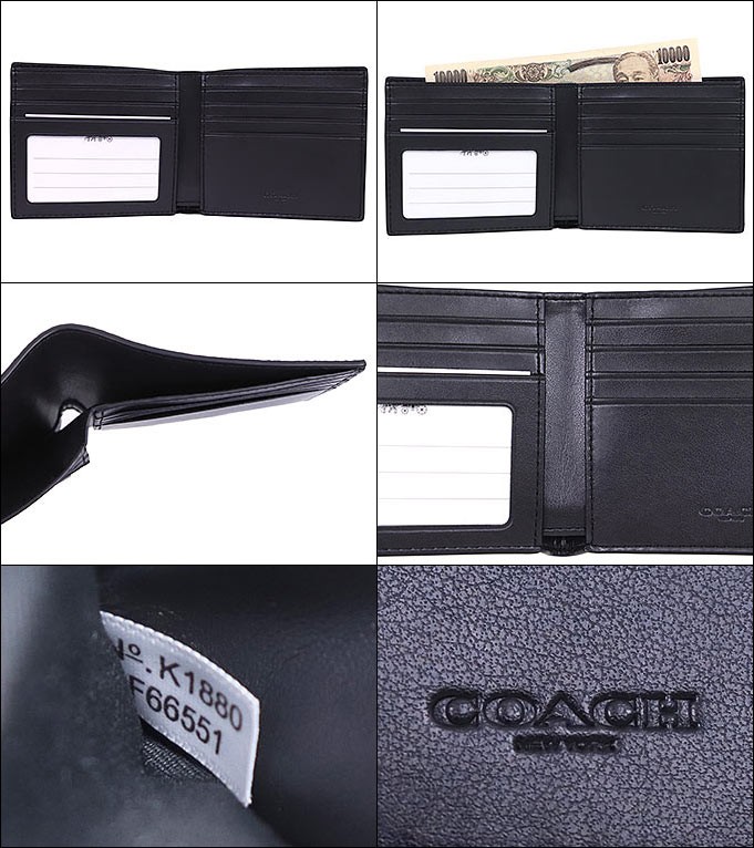 コーチ COACH 財布 二つ折り財布 F66551 チャコール×ブラック シグネチャー PVC レザー ID ビルフォールド ウォレット アウトレット メンズ | COACH | 02