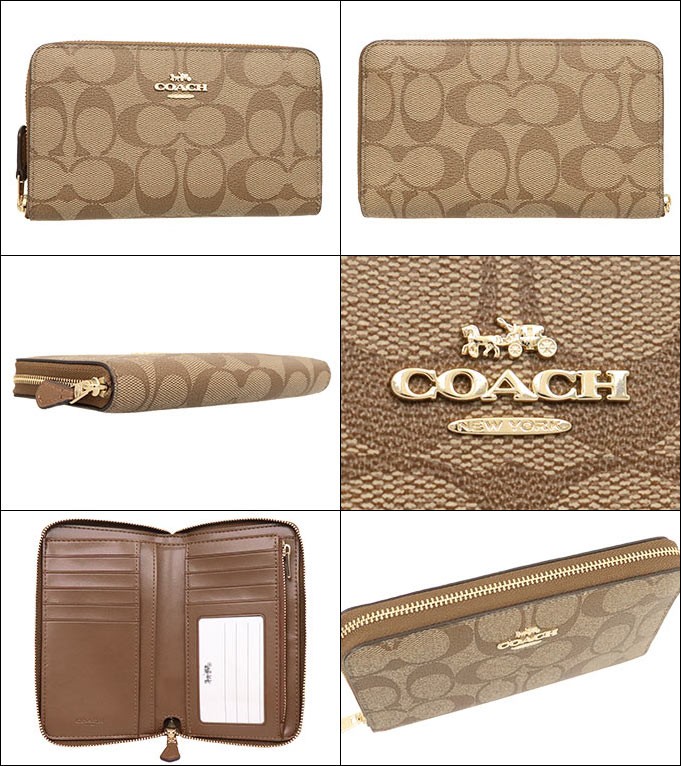 コーチ COACH 財布 二つ折り財布 F88913 カーキ×サドル2 ラグジュアリー シグネチャー PVC レザー ミディアム ジップ ウォレット アウトレット レディース｜import-collection-yr｜02