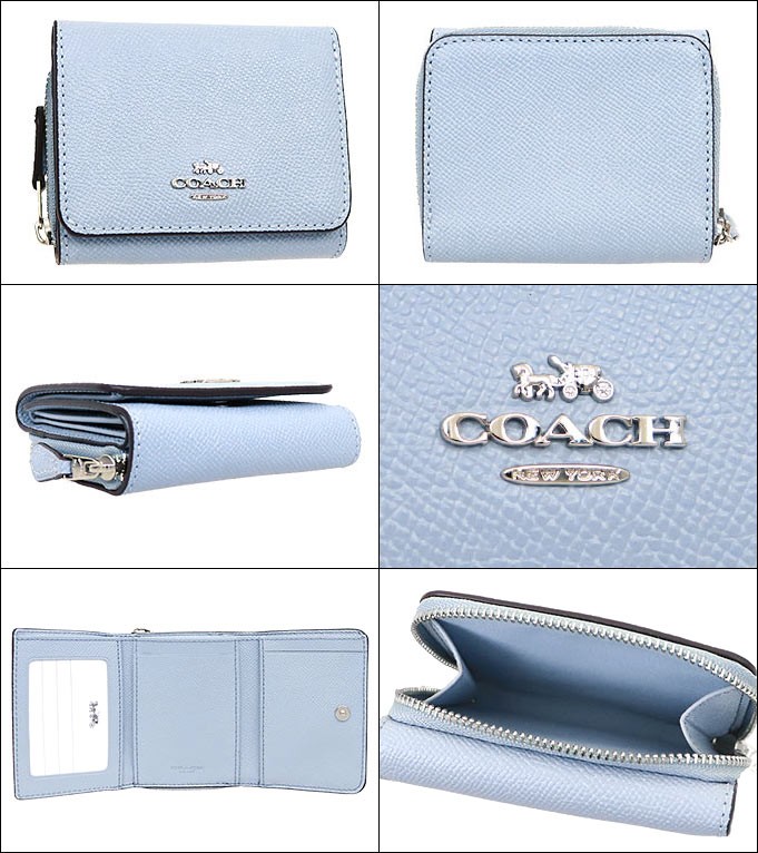 コーチ COACH 財布 三つ折り財布 F37968 ペールブルー ラグジュアリー クロスグレーン レザー スモール トライフォールド ウォレット アウトレット レディース｜import-collection-yr｜02