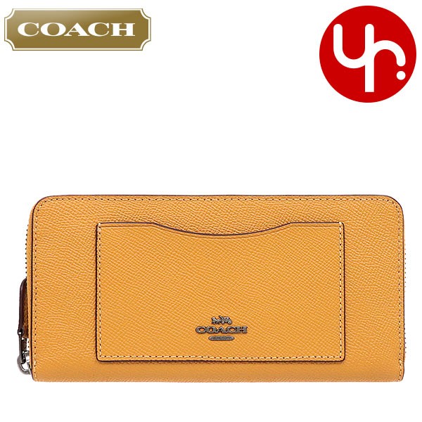 コーチ COACH 財布 長財布 F54007 イエロー ラグジュアリー クロスグレーン レザー アコーディオン ジップ アラウンド アウトレット レディース