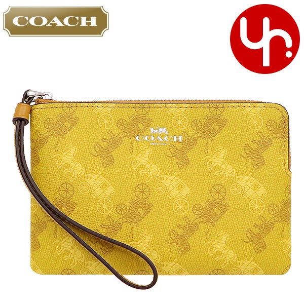 Yahoo! Yahoo!ショッピング(ヤフー ショッピング)コーチ COACH 小物 ポーチ F88083 イエローマルチ ホース アンド キャリッジ プリント コーナー ジップ リストレット アウトレット レディース