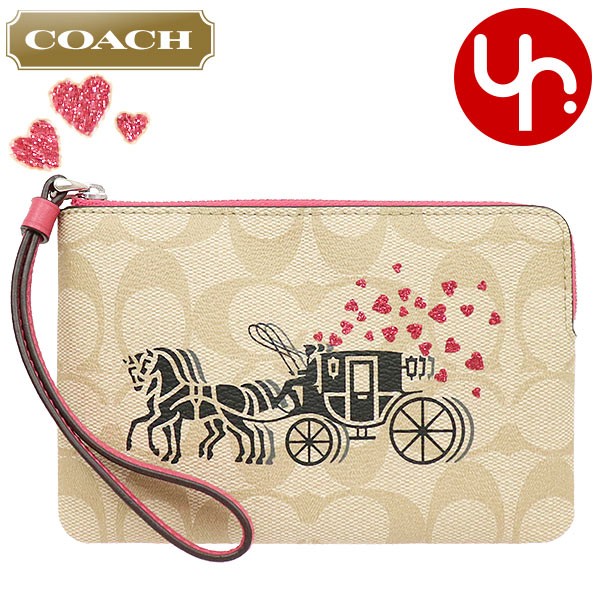 Yahoo! Yahoo!ショッピング(ヤフー ショッピング)コーチ COACH 小物 ポーチ F91075 ライトカーキマルチ×ポピー シグネチャー ホース アンド キャリッジ ハート モチーフ コーナー リストレット レディース