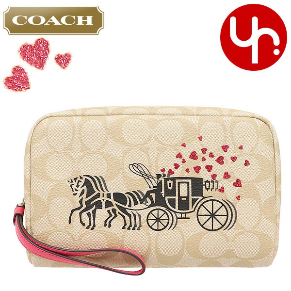 Yahoo! Yahoo!ショッピング(ヤフー ショッピング)コーチ COACH 小物 ポーチ F91062 ライトカーキマルチ×ポピー シグネチャー ホース アンド キャリッジ ハート モチーフ コスメティック ケース レディース