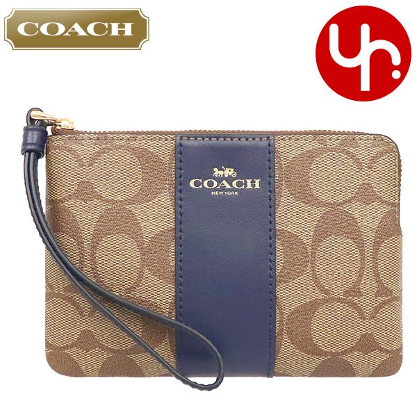 コーチ COACH 小物 ポーチ F58035 カーキ×ミッドナイト シグネチャー PVC レザー コーナー ジップ リストレット アウトレット レディース