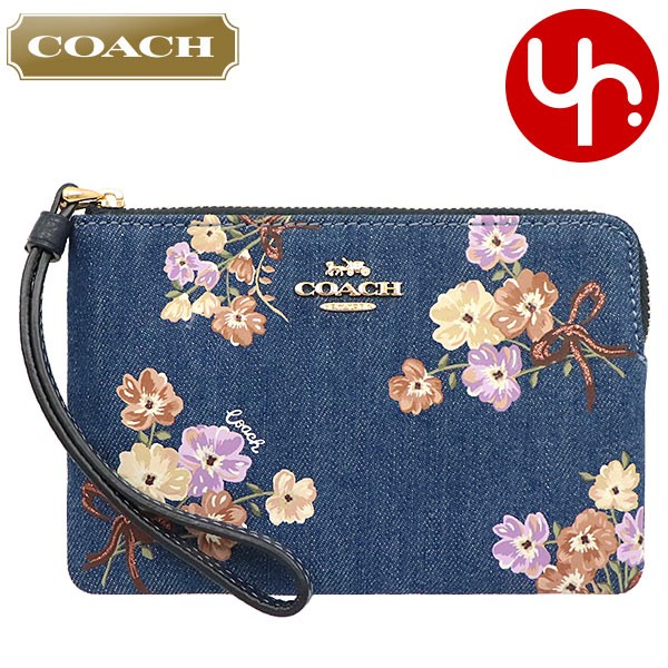 Yahoo! Yahoo!ショッピング(ヤフー ショッピング)コーチ COACH 小物 ポーチ F92622 デニムマルチ プリンテッド フローラル ボックス プリント デニム キャンバス コーナー リストレット アウトレット レディース