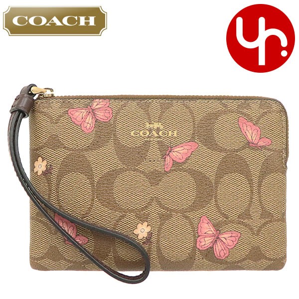 Yahoo! Yahoo!ショッピング(ヤフー ショッピング)コーチ COACH 小物 ポーチ F02972 2972 カーキ×ピンクマルチ シグネチャー バタフライ フローラル プリント リストレット アウトレット レディース