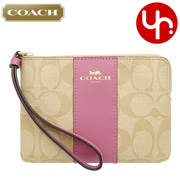 Yahoo! Yahoo!ショッピング(ヤフー ショッピング)コーチ COACH 小物 ポーチ F58035 ライトカーキ×ローズ シグネチャー PVC レザー コーナー ジップ リストレット アウトレット レディース