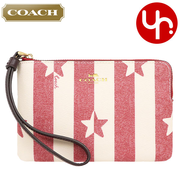 コーチ COACH 小物 ポーチ F03287 3287 チョーク×レッドマルチ バイカラー ストライプ スター レザー コーナー ジップ リストレット アウトレット レディース