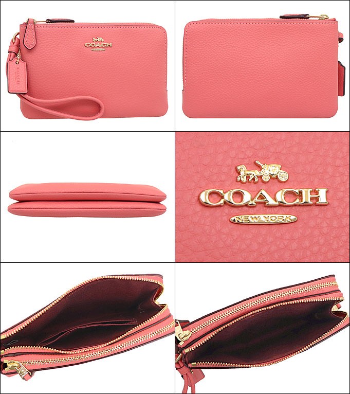 コーチ COACH 小物 ポーチ F87590 87590 ブライトコーラル ラグジュアリー ペブルド レザー ダブル コーナー ジップ リストレット  アウトレット レディース