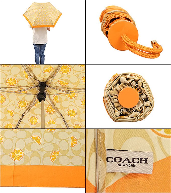 コーチ COACH 小物 折りたたみ傘 F01563 1563 ライトカーキ シグネチャー オレンジ プリント ミニ アンブレラ アウトレット レディース｜import-collection-yr｜03