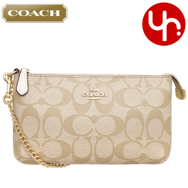 Yahoo! Yahoo!ショッピング(ヤフー ショッピング)コーチ COACH バッグ ポーチ F88035 88035 ライトカーキ×チョーク シグネチャー PVC レザー チェーン ラージ リストレット アウトレット レディース