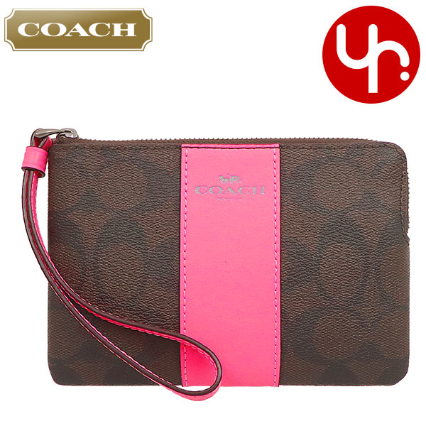 Yahoo! Yahoo!ショッピング(ヤフー ショッピング)コーチ COACH 小物 ポーチ F58035 58035 ブラウン×ピンクレモネード シグネチャー PVC レザー コーナー ジップ リストレット アウトレット レディース