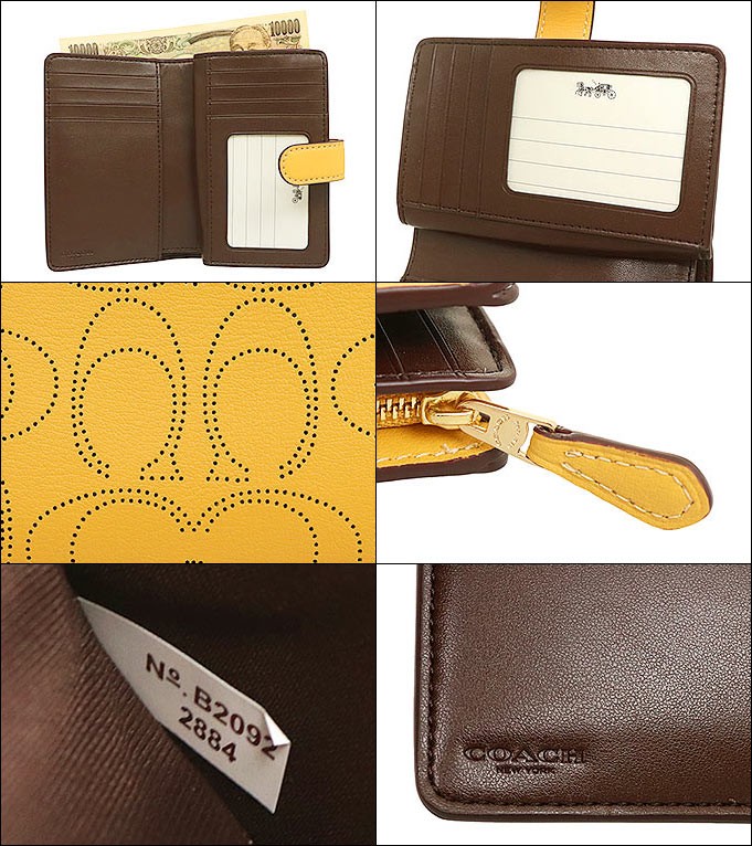 COACH コーチ 二つ折り財布 シグネチャー パンチング加工 イエロー系 COACH コーチ 二つ折り財布 シグネチャー パンチング加工 イエロー系
