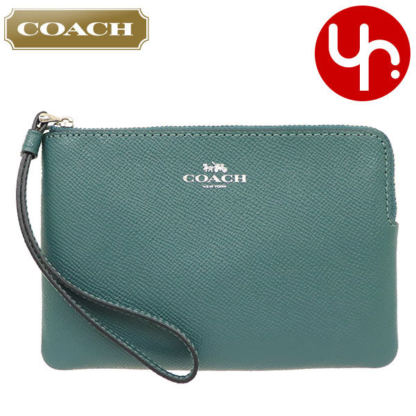 Yahoo! Yahoo!ショッピング(ヤフー ショッピング)コーチ COACH 小物 ポーチ F58032 58032 ダークターコイズ ラグジュアリー クロスグレーン レザー コーナー ジップ リストレット アウトレット レディース