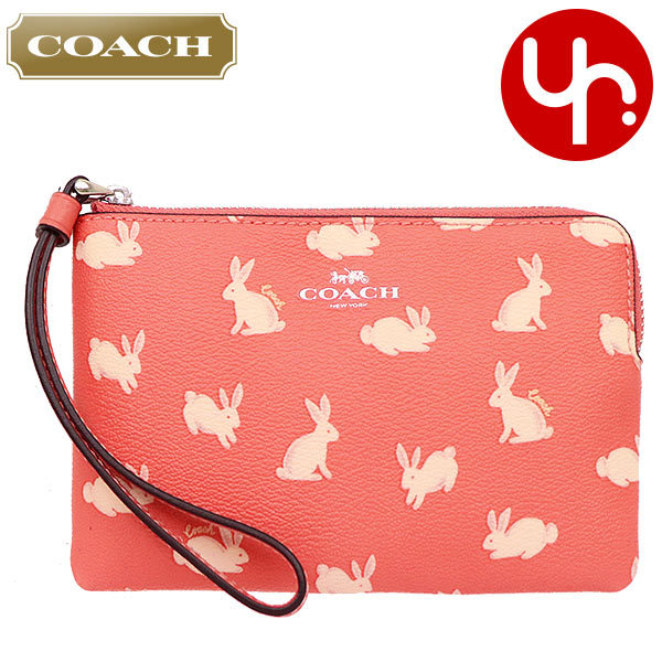 Yahoo! Yahoo!ショッピング(ヤフー ショッピング)コーチ COACH 小物 ポーチ F93053 93053 ブライトコーラル バニー スクリプト プリント PVC レザー コーナー ジップ リストレット アウトレット レディース