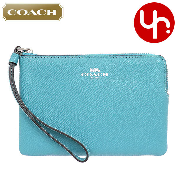 Yahoo! Yahoo!ショッピング(ヤフー ショッピング)コーチ COACH 小物 ポーチ F58032 58032 アクア ラグジュアリー クロスグレーン レザー コーナー ジップ リストレット アウトレット レディース