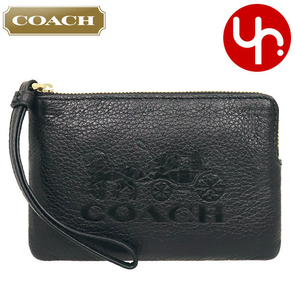 Yahoo! Yahoo!ショッピング(ヤフー ショッピング)コーチ COACH 小物 ポーチ F03580 3580 ブラック ホース アンド キャリッジ ペブルド レザー ジェス コーナー ジップ リストレット アウトレット レディース