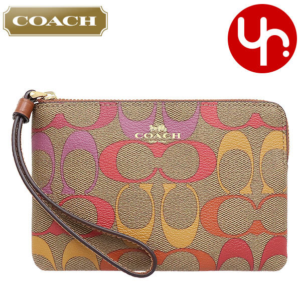 Yahoo! Yahoo!ショッピング(ヤフー ショッピング)コーチ COACH 小物 ポーチ FC1868 C1868 カーキマルチ レインボー シグネチャー PVC レザー コーナー ジップ リストレット アウトレット レディース