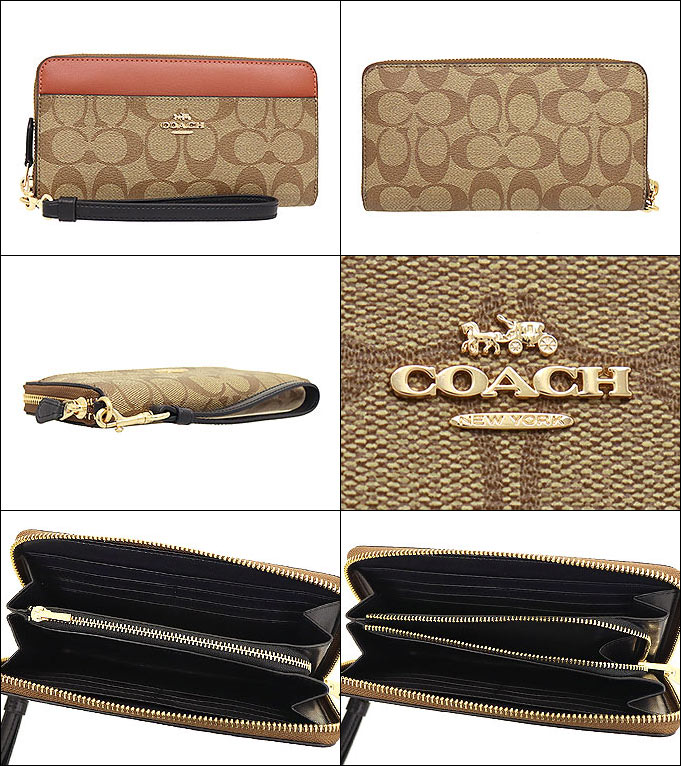 COACH コーチ 長財布 アコーディオン ジップ カーキマルチ
