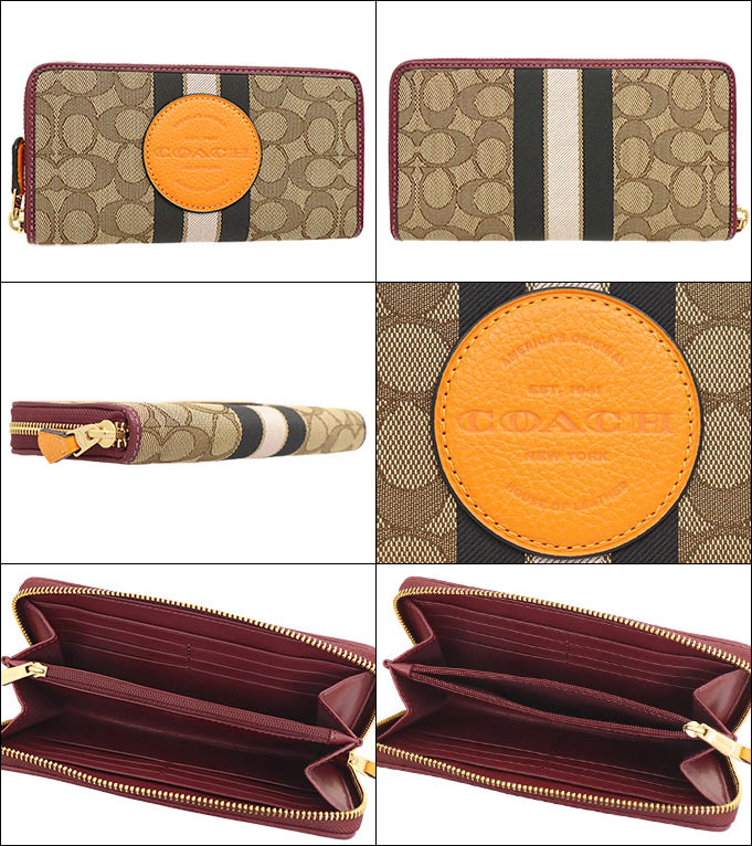 超美品！Coach 長財布 ベージュ ネイビー ストライプ Brandol / COACH コーチ ラウンドファスナー長財布 シグネチャー