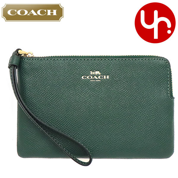 コーチ COACH 小物 ポーチ F58032 58032 ダークアイビー ラグジュアリー クロスグレーン レザー コーナー ジップ リストレット アウトレット レディース