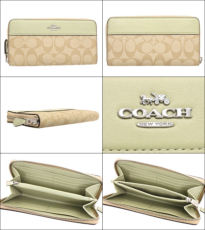 コーチ COACH 財布 長財布 F76873 76873 ライトカーキ×ペールグリーン シグネチャー アコーディオン ジップ アラウンド  アウトレット レディース