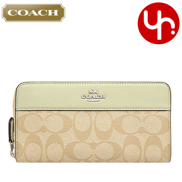 コーチ COACH 財布 長財布 F76873 76873 ライトカーキ×ペールグリーン シグネチャー アコーディオン ジップ アラウンド  アウトレット レディース