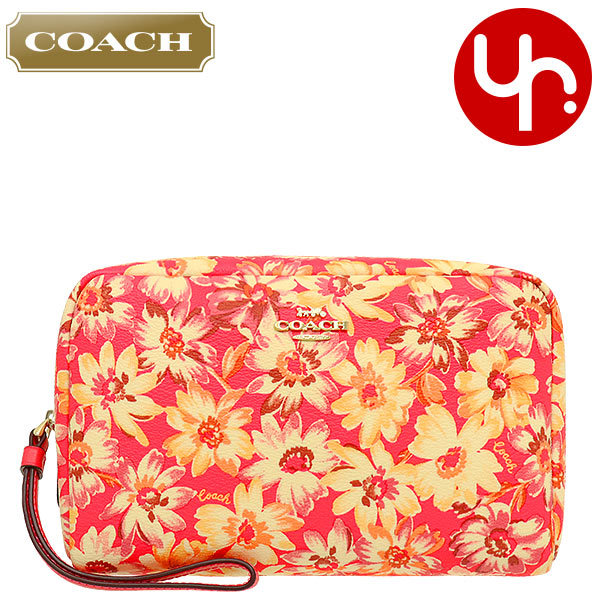 Yahoo! Yahoo!ショッピング(ヤフー ショッピング)コーチ COACH 小物 ポーチ F02639 2639 ピンクマルチカラー ヴィンテージ デイジー スクリプト PVC レザー コスメティック ケース アウトレット レディース