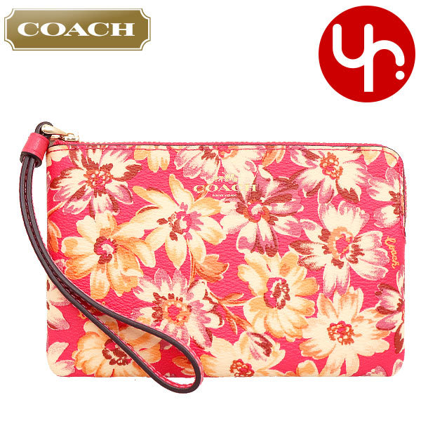 Yahoo! Yahoo!ショッピング(ヤフー ショッピング)コーチ COACH 小物 ポーチ F03579 3579 ピンクマルチカラー ヴィンテージ デイジー スクリプト プリント PVC レザー リストレット アウトレット レディース