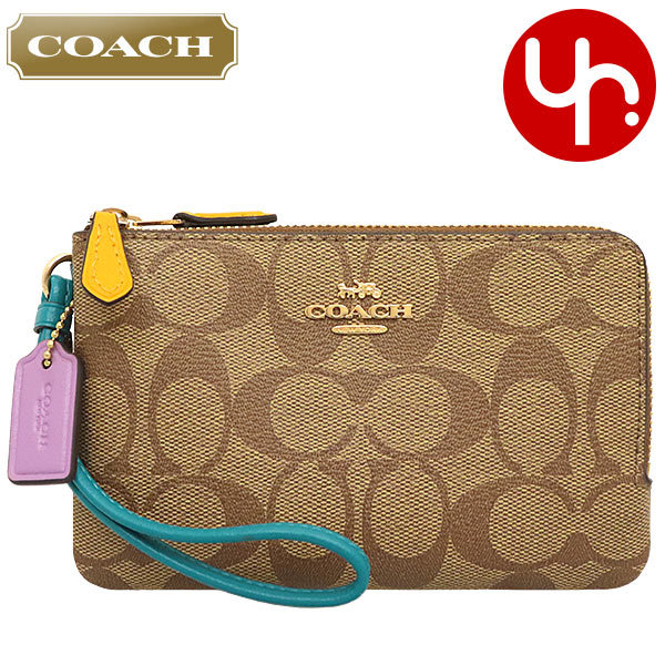 Yahoo! Yahoo!ショッピング(ヤフー ショッピング)コーチ COACH 小物 ポーチ FC3347 C3347 カーキ×ブラウンマルチ カラーブロック シグネチャー PVC レザー ダブル ジップ リストレット アウトレット レディース