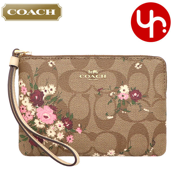 Yahoo! Yahoo!ショッピング(ヤフー ショッピング)コーチ COACH 小物 ポーチ F06860 6860 カーキマルチ シグネチャー エバーグリーン フローラル プリント コーナー ジップ リストレット アウトレット レディース