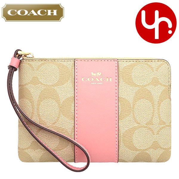 Yahoo! Yahoo!ショッピング(ヤフー ショッピング)コーチ COACH 小物 ポーチ F58035 58035 ライトカーキ×バブルガム シグネチャー PVC レザー コーナー ジップ リストレット アウトレット レディース