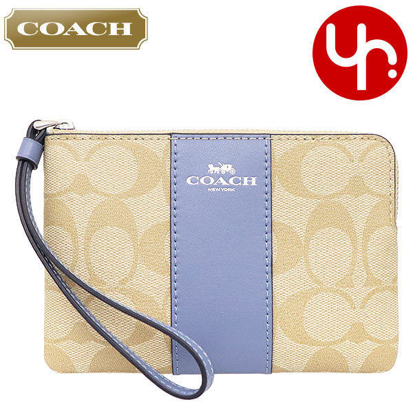 Yahoo! Yahoo!ショッピング(ヤフー ショッピング)コーチ COACH 小物 ポーチ F58035 58035 ライトカーキ×ペリウィンクル シグネチャー PVC レザー コーナー ジップ リストレット アウトレット レディース