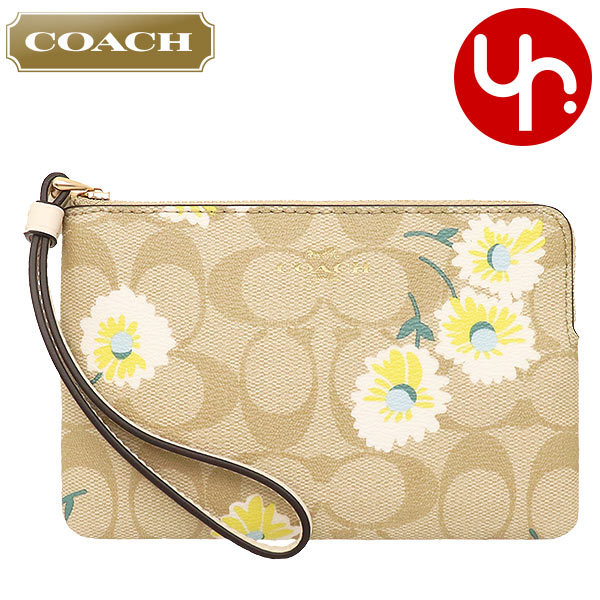 Yahoo! Yahoo!ショッピング(ヤフー ショッピング)コーチ COACH 小物 ポーチ FC3360 C3360 ライトカーキ×チョークマルチ シグネチャー デイジー プリント コーナー ジップ リストレット アウトレット レディース