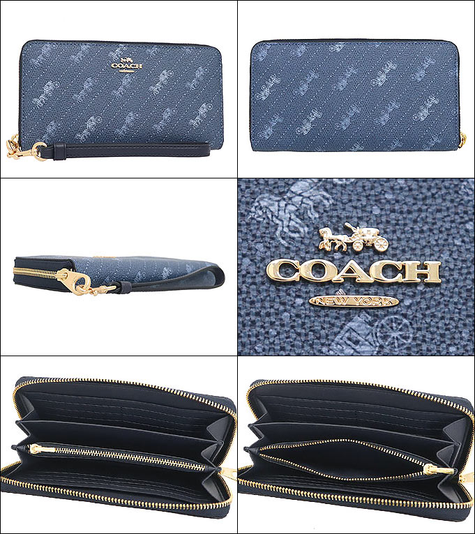 コーチ COACH 財布 長財布 FC3547 C3547 デニム ホース アンド キャリッジ ドット プリント ジップ ウォレット  （ストラップ付き） アウトレット レディース