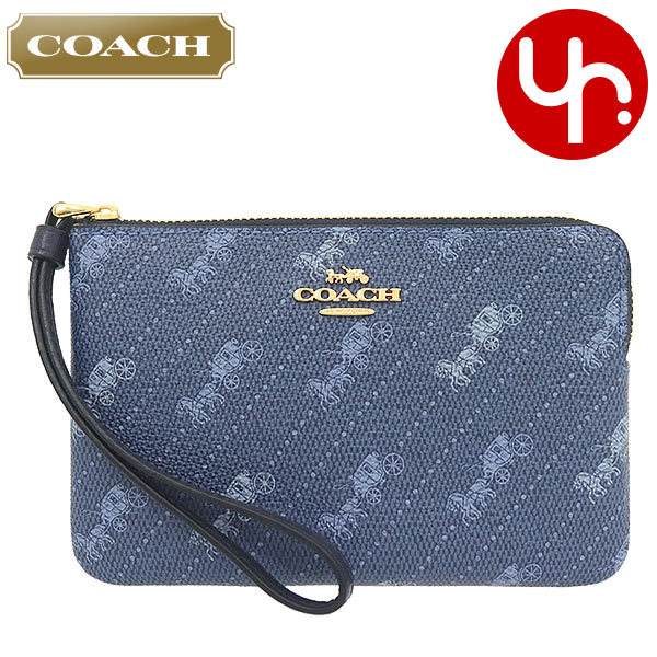 Yahoo! Yahoo!ショッピング(ヤフー ショッピング)コーチ COACH 小物 ポーチ FC4466 C4466 デニム ホース アンド キャリッジ ドット プリント コーナー ジップ リストレット アウトレット レディース