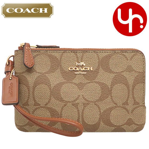 Yahoo! Yahoo!ショッピング(ヤフー ショッピング)コーチ COACH 小物 ポーチ F87591 87591 カーキ×レッドウッド シグネチャー PVC レザー ダブル コーナー ジップ リストレット アウトレット レディース