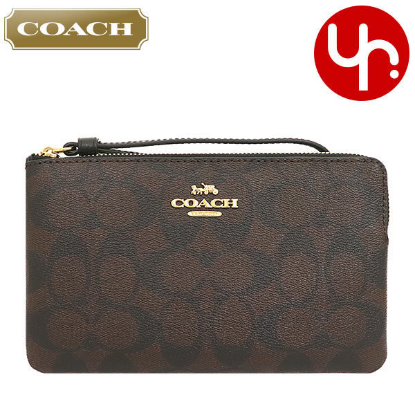 コーチ COACH 小物 ポーチ F06648 6648 ブラウン×ブラック シグネチャー PVC レザー ラージ コーナー ジップ リストレット アウトレット レディース