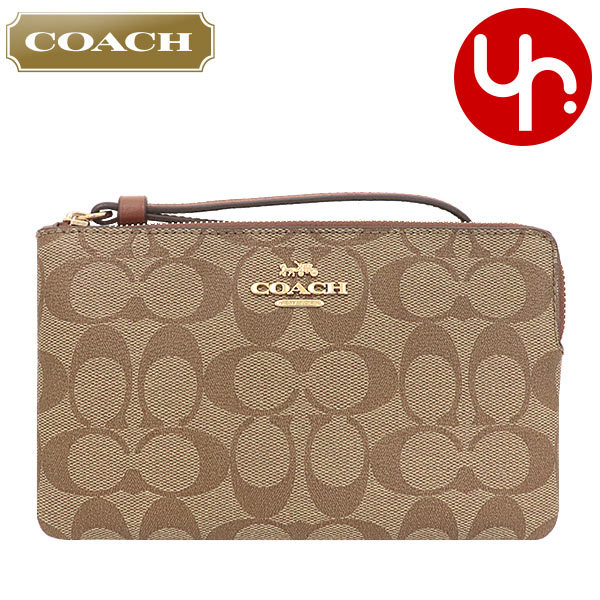 Yahoo! Yahoo!ショッピング(ヤフー ショッピング)コーチ COACH 小物 ポーチ F06648 6648 カーキ×サドル2 シグネチャー PVC レザー ラージ コーナー ジップ リストレット アウトレット レディース