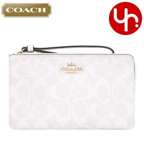 Yahoo! Yahoo!ショッピング(ヤフー ショッピング)コーチ COACH 小物 ポーチ F06648 6648 チョーク×グレイシャーホワイト シグネチャー PVC レザー コーナー ジップ リストレット アウトレット レディース