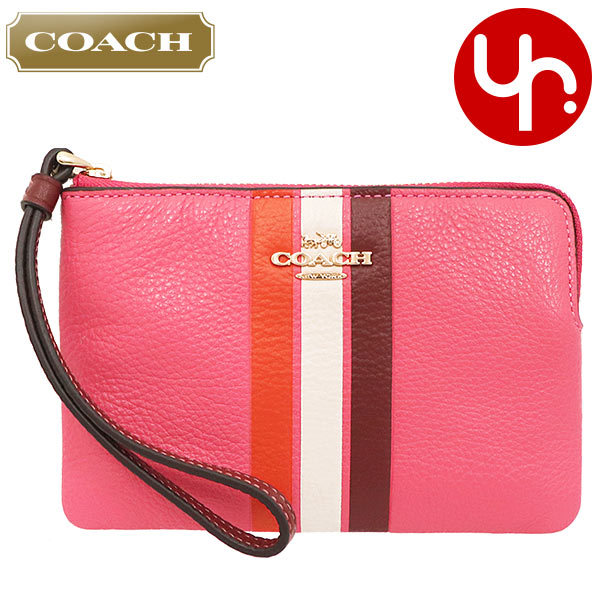 Yahoo! Yahoo!ショッピング(ヤフー ショッピング)コーチ COACH 小物 ポーチ FC4542 C4542 コンフェティピンク×マンゴーマルチ カラーブロック ストライプ ペプルド レザー アウトレット レディース