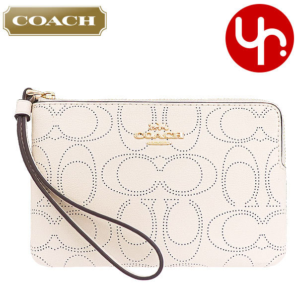 Yahoo! Yahoo!ショッピング(ヤフー ショッピング)コーチ COACH 小物 ポーチ F02961 2961 チョーク ラグジュアリー パフォレイテッド シグネチャー レザー コーナー ジップ リストレット アウトレット レディース